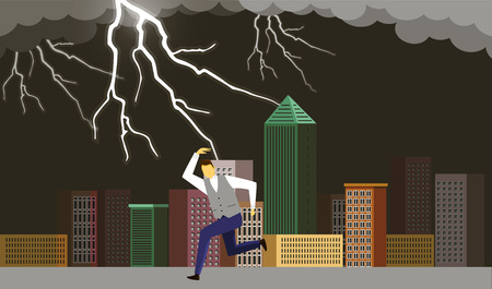Man avoiding from tornado, lighteningのイラスト素材