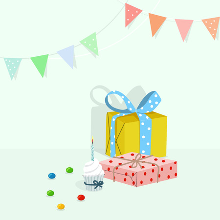 Celebration cake and giftboxのイラスト素材
