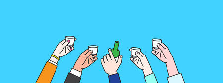 People Hand making toast of soju