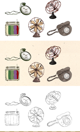 Set of various vintage monochromatic and colored iconのイラスト素材