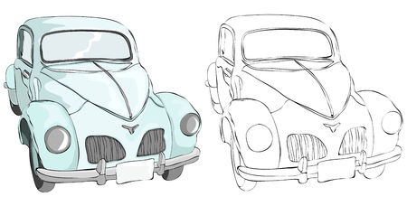 Vintage style hand drawn carのイラスト素材