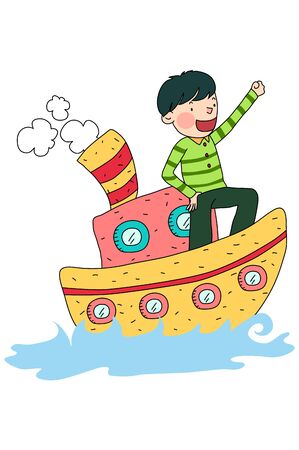 Man riding on cruise shipのイラスト素材