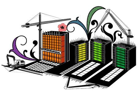 Construction site, flower pattern Silhouetteのイラスト素材