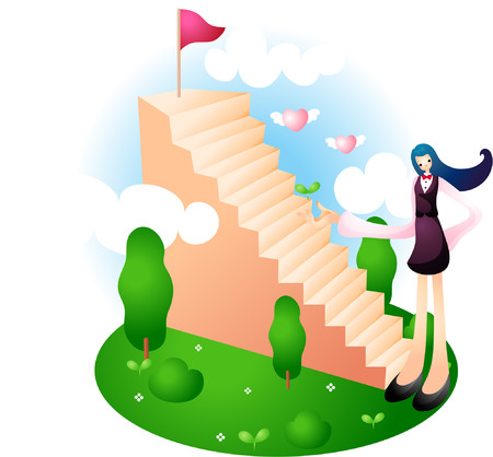 Woman posing on stairs backgroundのイラスト素材