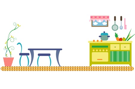 Kitchen with furniture, horizontal designのイラスト素材