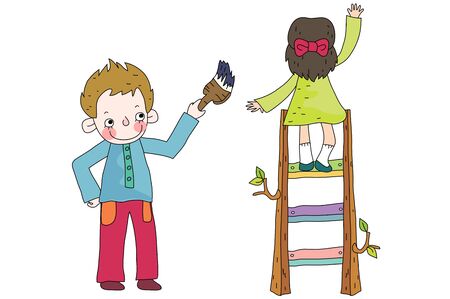 Children painting the wallのイラスト素材
