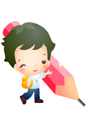 Boy holding pencil isolated on whiteのイラスト素材