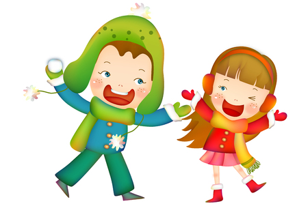 Children having a snowball fightのイラスト素材