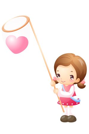 Girl fishing heart Vector illustration.のイラスト素材