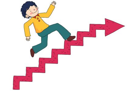Boy walking on the stairs shape graphのイラスト素材