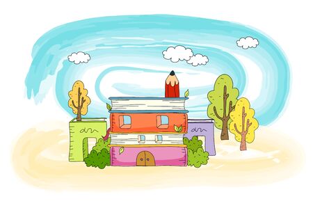Book shape buildingのイラスト素材