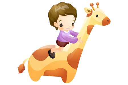 Boy riding giraffeのイラスト素材