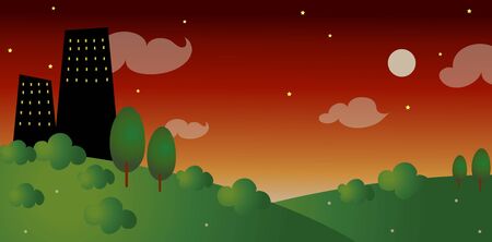 City building with street at nightのイラスト素材