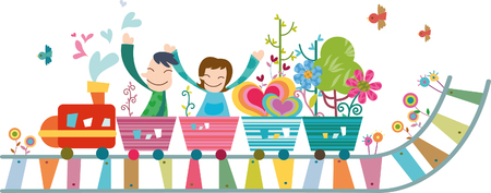 Romantic couple riding trainのイラスト素材