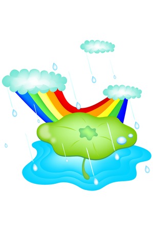 Lotus leaf on pond on rainy dayのイラスト素材