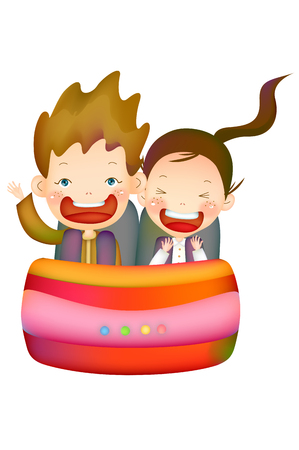 Children Riding the Roller Coasterのイラスト素材