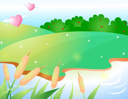 Nature scene of park and lakeのイラスト素材