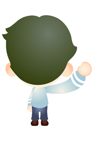 Rear view of Boy doing presentation isolated on whiteのイラスト素材