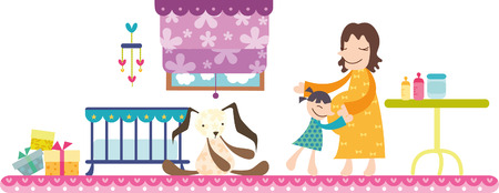 Pregnant mother and daughter with smileのイラスト素材