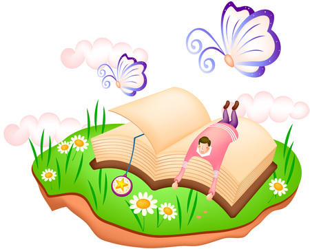 Man reading book on grassのイラスト素材
