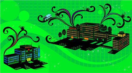 Hospital architecture with abstract curve decorationのイラスト素材