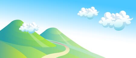 Country road, mountain with cloudのイラスト素材