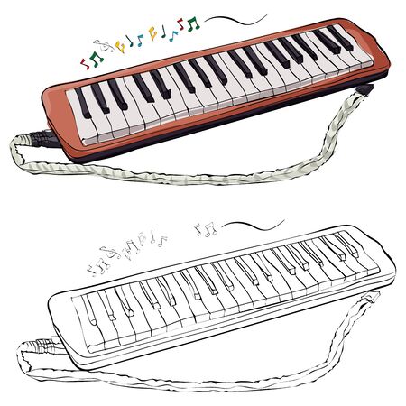 Vintage style hand drawn melodeon.のイラスト素材