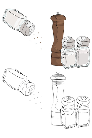 Vintage style hand drawn salt and pepper shakerのイラスト素材