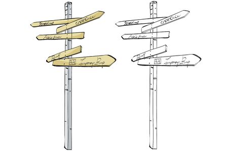 Vintage style hand drawn road signsのイラスト素材