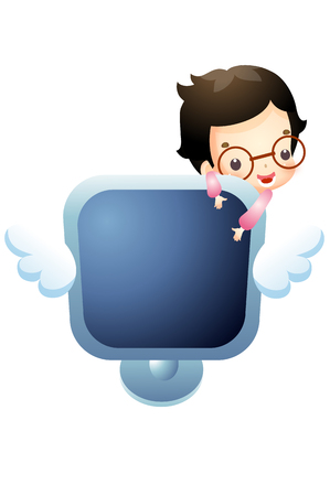 Boy with monitor isolated on whiteのイラスト素材