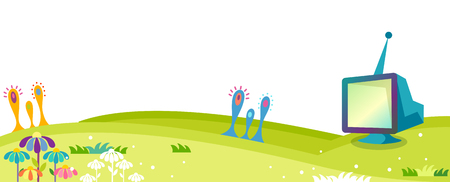 Computer monitor on the green hillのイラスト素材