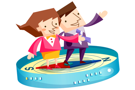Business people characters standing on a compassのイラスト素材