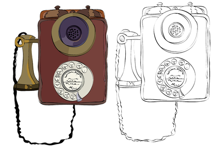 Vintage style hand drawn old telephoneのイラスト素材