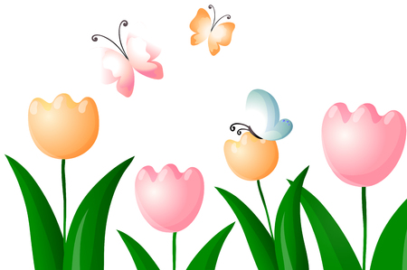Flower and butterfly illustrationのイラスト素材