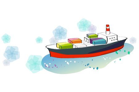 Cargo ship with Flower pattern, paint splatのイラスト素材