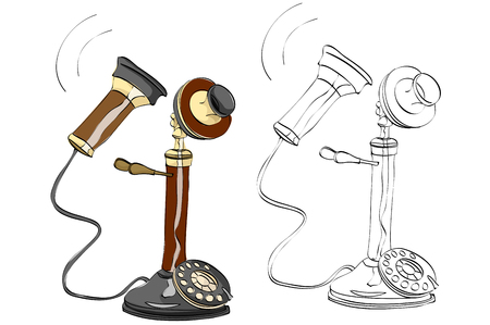 Vintage style hand drawn old style telephoneのイラスト素材