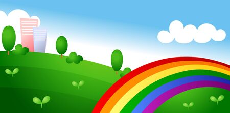 City building with street and rainbowのイラスト素材
