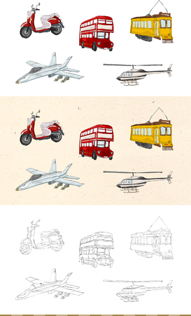 Set of vintage transportation monochromatic and colored iconのイラスト素材