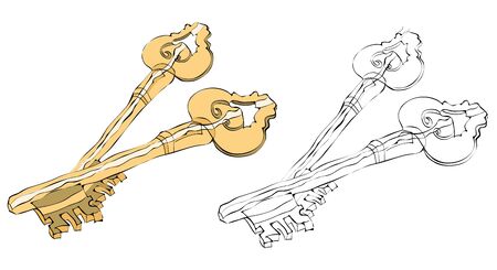 Vintage style hand drawn keysのイラスト素材