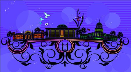 Korea architecture with abstract curve decorationのイラスト素材