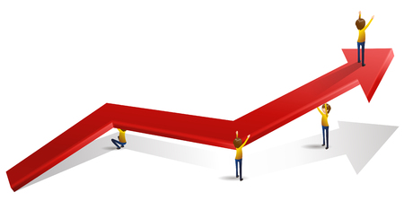 Tiny people on a stock market arrowのイラスト素材