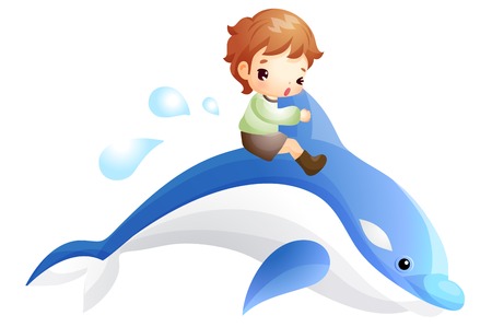Boy riding dolphinのイラスト素材