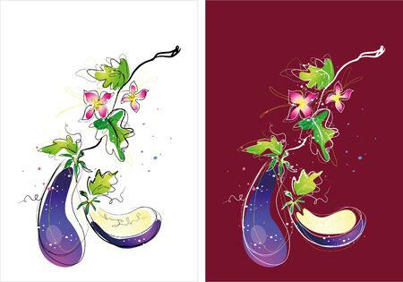 Two version background of eggplant sketchのイラスト素材