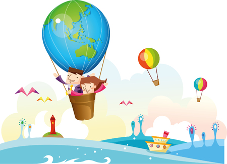 Business couple in hot air balloonのイラスト素材