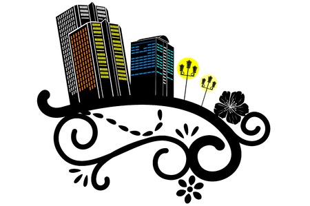 Building architecture, flower pattern Silhouetteのイラスト素材
