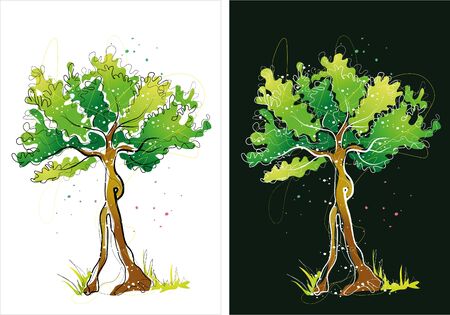 Two version background of tree sketchのイラスト素材