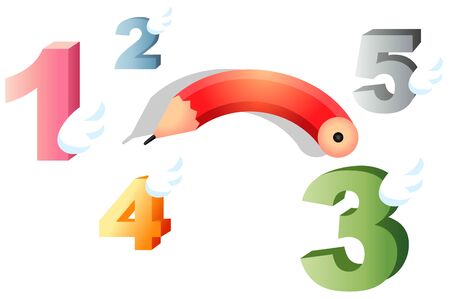 Number and pencil isolated on whiteのイラスト素材