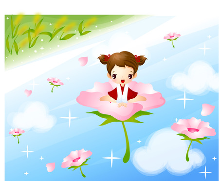 Girl sitting on the flowerのイラスト素材