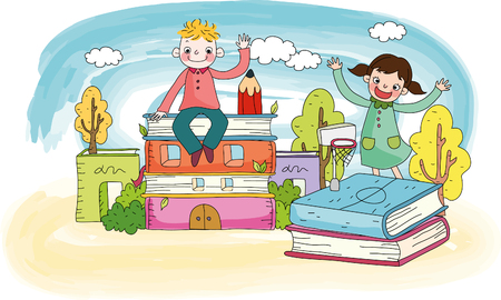 Children with booksのイラスト素材