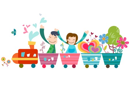 Children riding on train illustrationのイラスト素材